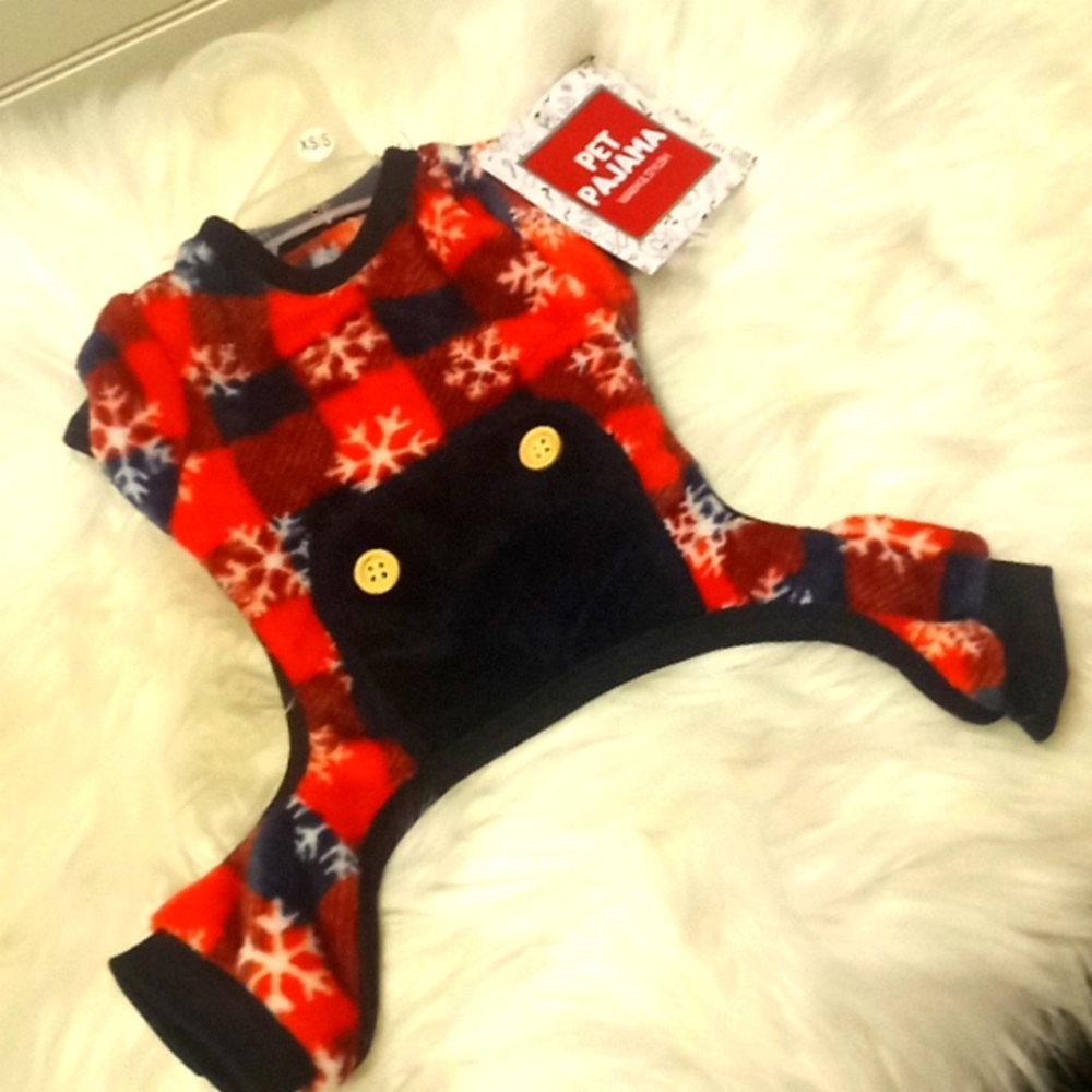 Plaid & Snowflake Fleece Dog 🐕 Pajamas